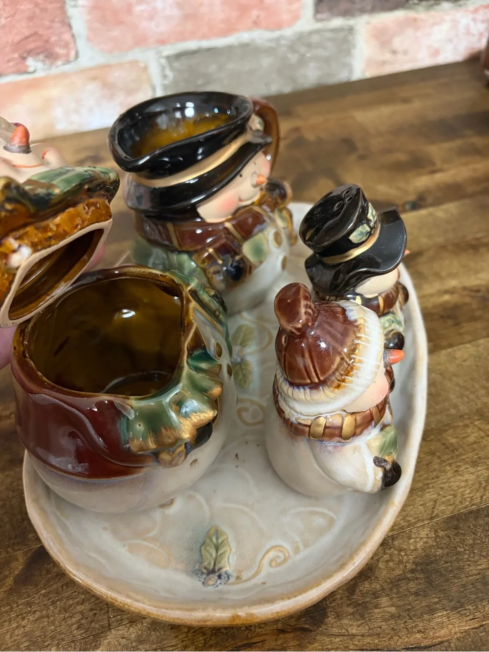 Holiday Snowman Hostess Set Ceramic Serving Set - White/Red